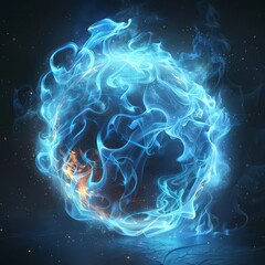 Wall Mural - realistic blue sphere bright burning star surrounded by blue glow on a black background