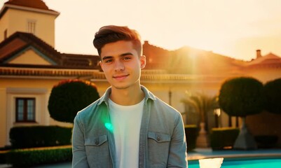 Wall Mural - Confident Male in Front of Luxurious Villa