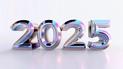 Wall Mural - Futuristic numbers 2025 in a shiny, metallic style. This design features reflective digits with a colorful gradient for new year celebrations or events.