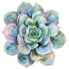 Wall Mural - watercolor succulent plant illustration with pastel color isolated white background