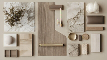 Canvas Print - a material mood board for kitchen, neutral colors