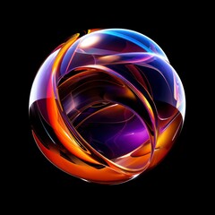 Wall Mural - abstract glass sphere with soft and colorful rounded forms, metallic texture on a black background