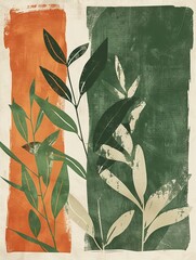 Wall Mural - Abstract foliage on textured two-tone background