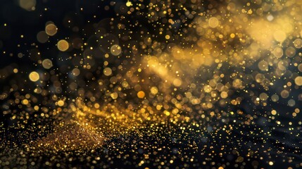 Wall Mural - golden glitter particles with blurred sparkling on a dark background