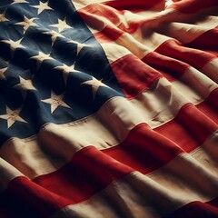 Wall Mural - Close-up of the American flag with stars and stripes, showcasing the vibrant red, white, and blue colors. Perfect for patriotic themes, national pride, and USA-related content.