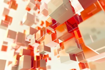 Canvas Print - 3d cubes illustration connected to each other forming an abstract shape on a blurry background