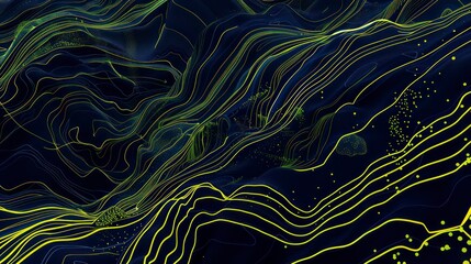 abstract topographic image with linear simplicity, navy and lime colors