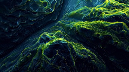 Poster - abstract topographic image with linear simplicity, navy and lime colors