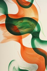 Wall Mural - translucent gradient liquid shapes with green and orange light on a solid white background