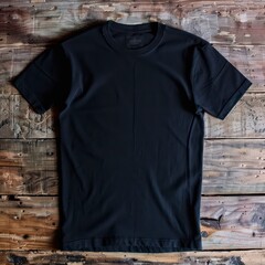 Wall Mural - black t-shirt on a one rustic wooden table