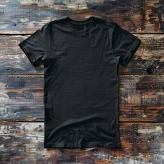 Wall Mural - black t-shirt on a one rustic wooden table