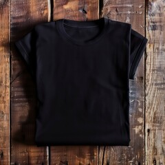 Wall Mural - black t-shirt on a one rustic wooden table