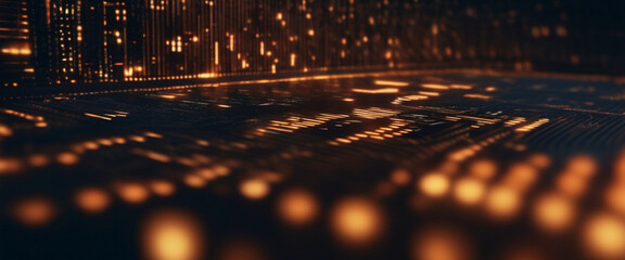 An abstract digital background with binary code and AI algorithms running in the background