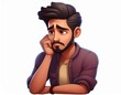 © pornpun - Thinking upset sad bored Indian cartoon character young adult man person portrait, 3d style