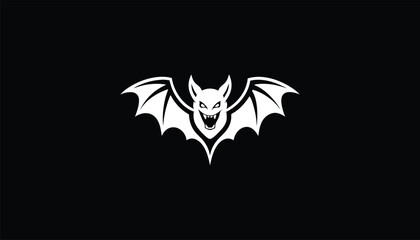 Wall Mural - Bat Flying and Roaring Logo with White Outline on Black Background