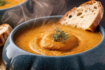 Wall Mural - Delicious homemade pumpkin soup in bowl