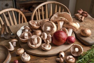 Poster - Fresh mushrooms on the table