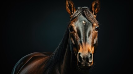 Sticker - beautiful horse isolated in dark background image created with a genrative ai technology 