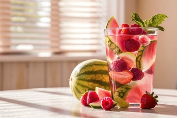 Water flavored with fresh summer fruit