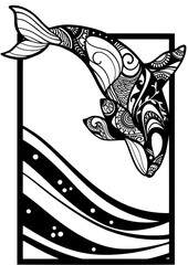 Wall Mural - tattoo, vector, tribal, animal, illustration, black, design, silhouette, art, fantasy, nature, fish, drawing, Hand draw, Handdrawn, Line art, lineart, doodle, mandala, zentangle, Orca