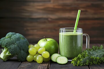 Poster - Healthy detox smoothie with cucumber, broccoli, green apple, kale and green grapes