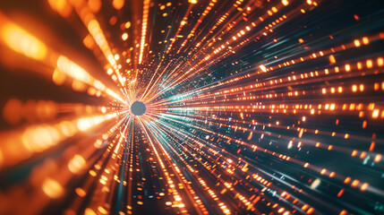 Wall Mural - Visualization of a high-speed digital data transfer through a tunnel of light, symbolizing the rapid movement of information in a connected world.