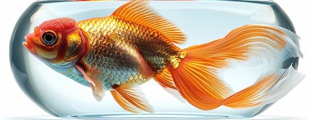 goldfish in a glass goldfish in aquarium fish isolated on white background