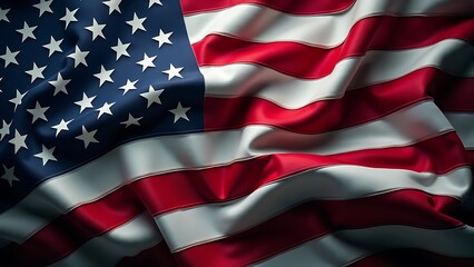 Wall Mural - Close-up of the American flag with vibrant stars and stripes against a dark backdrop, symbolizing freedom and patriotism.