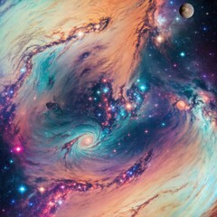 Wall Mural - colorful cosmic painting captures distant planets and stars in vibrant hues