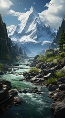 Poster - Beautiful lake in canada with mountain cloudy sky  