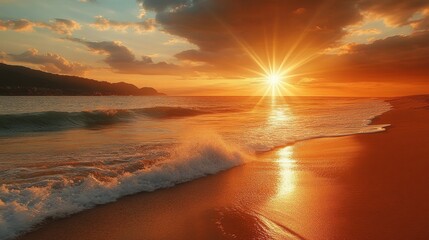 Wall Mural - Golden Sunset Over the Ocean