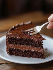 Wall Mural - A fork is used to eat a slice of chocolate cake