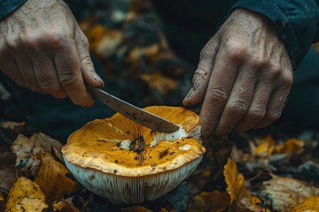 Poster - Person cutting mushrooms