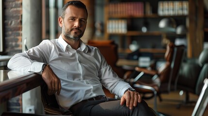 A handsome businessman at modern office. copy space for text.