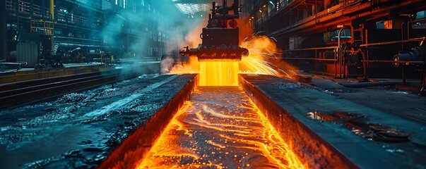 Wall Mural - Intense Molten Metal Pouring from a Furnace in a Steel Mill Capturing the Energy of the Industrial Process