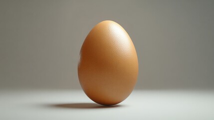 A single brown chicken egg rests on a white surface, its smooth, slightly textured shell catches the light.