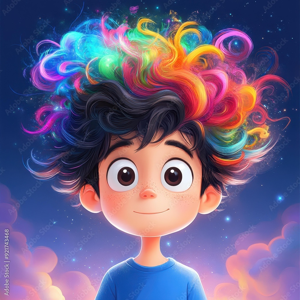A unique little boy with a cold heart and a vibrant split hairstyle ...
