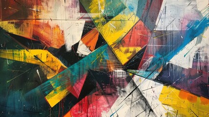 Wall Mural - a bold abstract oil painting with intersecting lines and vibrant splashes of color.