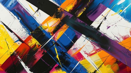 Wall Mural - a bold abstract oil painting with intersecting lines and vibrant splashes of color.