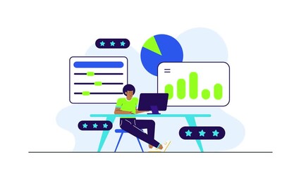 business person working with infographic illustration animated video