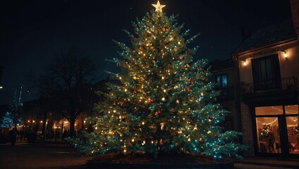 Wall Mural - Illuminated Christmas tree at night