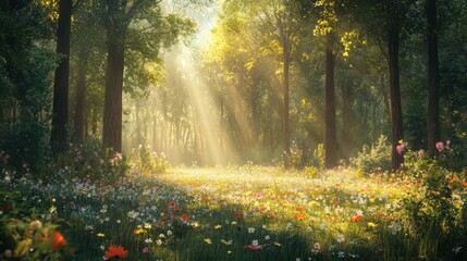 Poster - Sunbeams Through a Forest Clearing