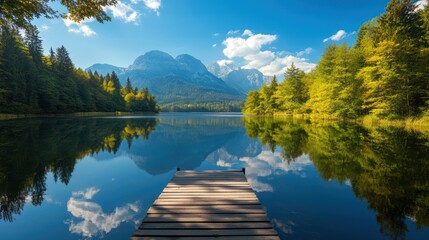 Poster - Serene Mountain Lake with Wooden Dock