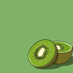 Wall Mural - A graphic illustration of sliced kiwifruit on a green background.