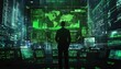 © Катя О - Business professional analyzes global data trends in a futuristic control room at night