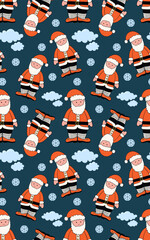 Wall Mural - Merry Christmas holiday. Cute Christmas character Santa Claus, vector seamless pattern, for fabric, textile and wallpaper