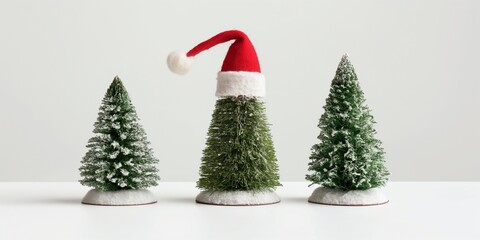 Christmas trees wear christmas hat isolated on background