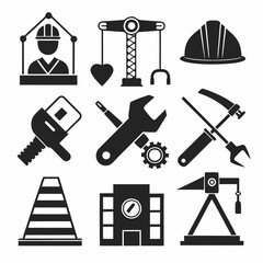 Construction and Tools icons isolated vector art silhouette illustration