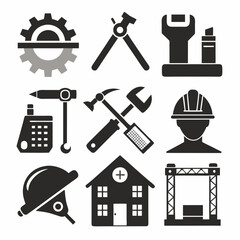 Construction and Tools icons isolated vector art silhouette illustration