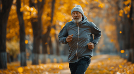 An elderly man jogging, created with the help of generative AI technology.